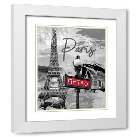 Paris Metro White Modern Wood Framed Art Print with Double Matting by Allen, Kimberly