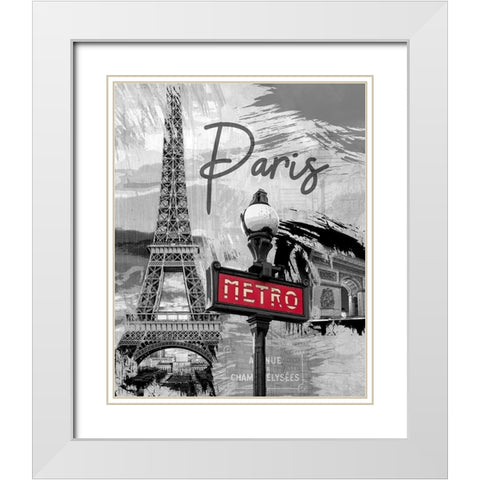 Paris Metro White Modern Wood Framed Art Print with Double Matting by Allen, Kimberly