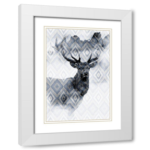 Ikat Deer White Modern Wood Framed Art Print with Double Matting by Allen, Kimberly