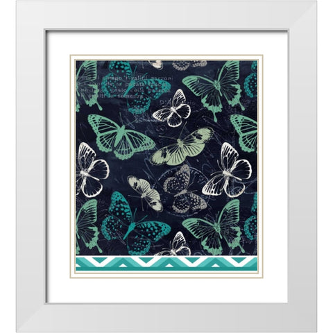 Butterflies and Chevron White Modern Wood Framed Art Print with Double Matting by Allen, Kimberly