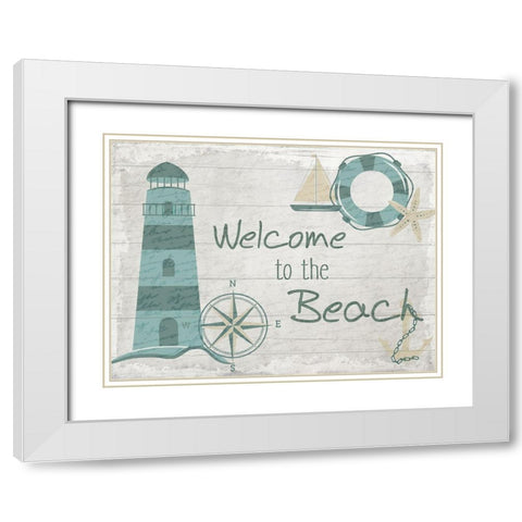 Welcome to the Beach White Modern Wood Framed Art Print with Double Matting by Kimberly, Allen