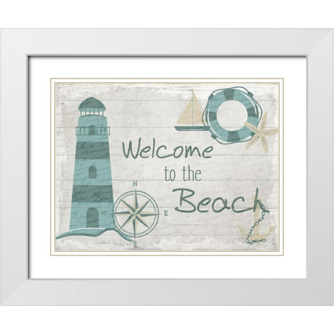 Welcome to the Beach White Modern Wood Framed Art Print with Double Matting by Kimberly, Allen