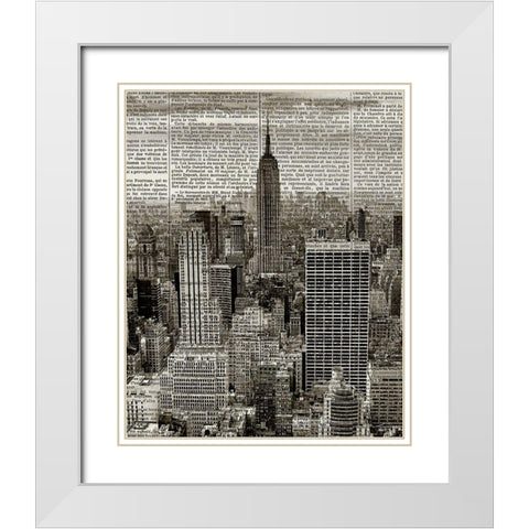 Newspaper City 1 White Modern Wood Framed Art Print with Double Matting by Kimberly, Allen