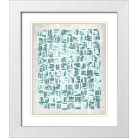 Teal Crosshatched 1 White Modern Wood Framed Art Print with Double Matting by Kimberly, Allen