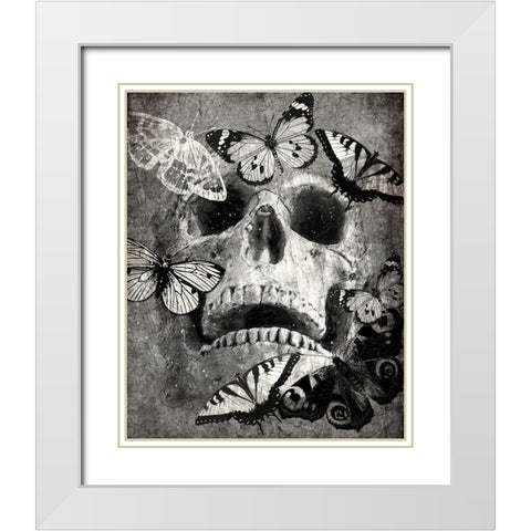 Butterfly Skull White Modern Wood Framed Art Print with Double Matting by Kimberly, Allen