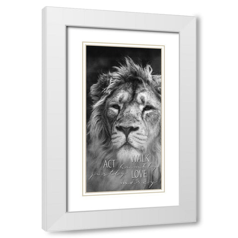 Act Justly Lion White Modern Wood Framed Art Print with Double Matting by Allen, Kimberly