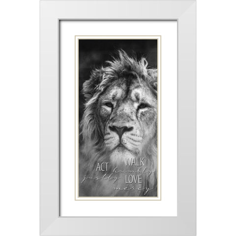 Act Justly Lion White Modern Wood Framed Art Print with Double Matting by Allen, Kimberly