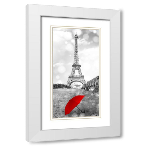 Red Umbrella Paris 1 White Modern Wood Framed Art Print with Double Matting by Allen, Kimberly