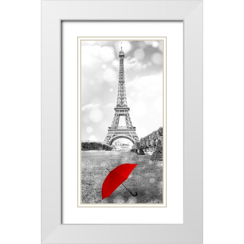 Red Umbrella Paris 1 White Modern Wood Framed Art Print with Double Matting by Allen, Kimberly