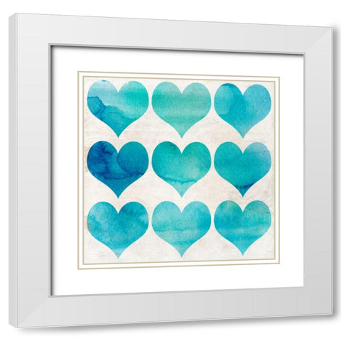 Watercolor Hearts 2 White Modern Wood Framed Art Print with Double Matting by Allen, Kimberly