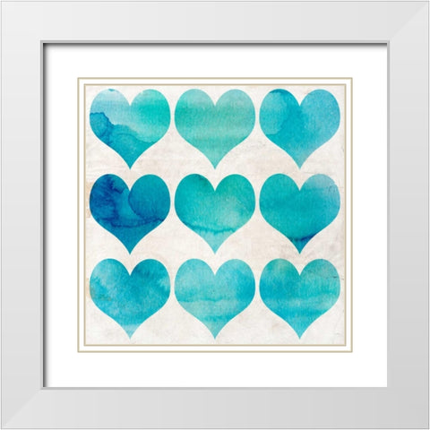 Watercolor Hearts 2 White Modern Wood Framed Art Print with Double Matting by Allen, Kimberly