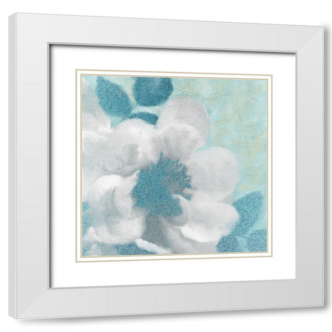 Teal Blooming 1 White Modern Wood Framed Art Print with Double Matting by Kimberly, Allen
