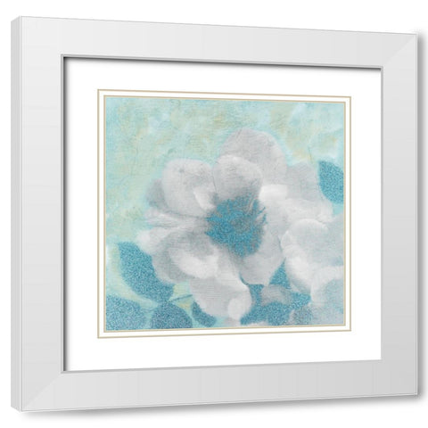 Teal Blooming 2 White Modern Wood Framed Art Print with Double Matting by Kimberly, Allen
