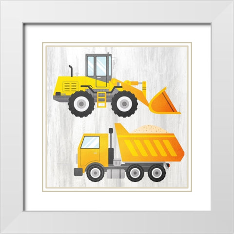 Tractor and Trucks 1 v2 White Modern Wood Framed Art Print with Double Matting by Kimberly, Allen