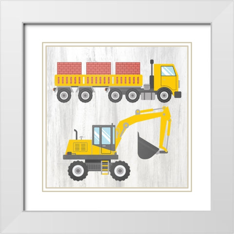 Tractor and Trucks 3 v2 White Modern Wood Framed Art Print with Double Matting by Kimberly, Allen
