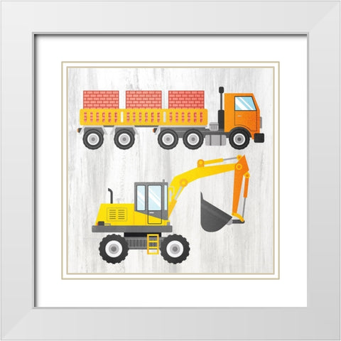 Tractor and Trucks 3 v2 White Modern Wood Framed Art Print with Double Matting by Kimberly, Allen