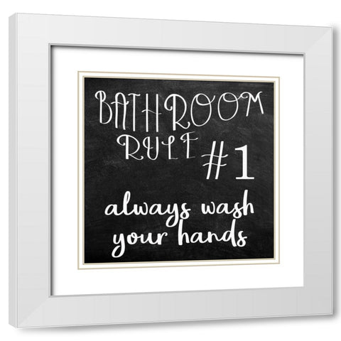 Bath Rules 1 White Modern Wood Framed Art Print with Double Matting by Kimberly, Allen