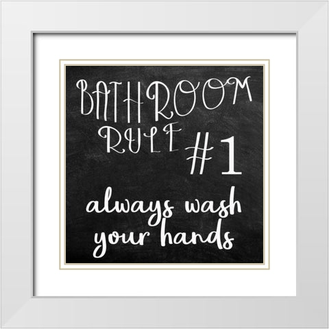 Bath Rules 1 White Modern Wood Framed Art Print with Double Matting by Kimberly, Allen