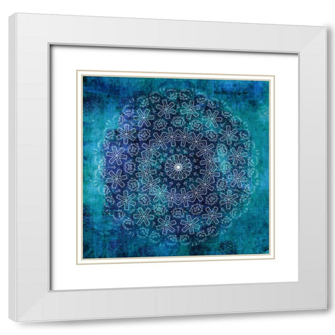Indigo Turquoise Mandala 1 White Modern Wood Framed Art Print with Double Matting by Allen, Kimberly