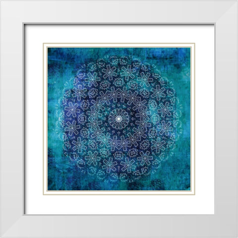 Indigo Turquoise Mandala 1 White Modern Wood Framed Art Print with Double Matting by Allen, Kimberly