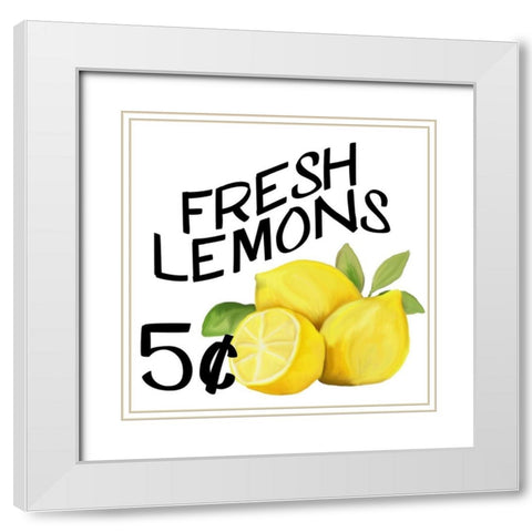 Fresh Lemons 1 White Modern Wood Framed Art Print with Double Matting by Kimberly, Allen