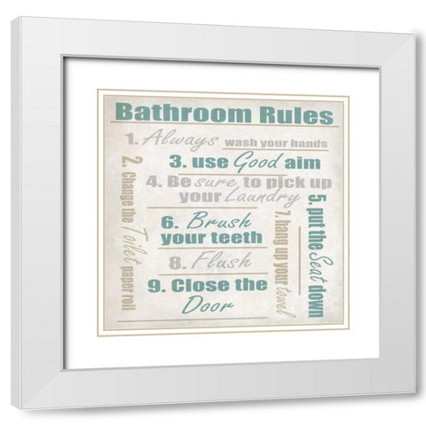 Bathroom Rules A White Modern Wood Framed Art Print with Double Matting by Allen, Kimberly