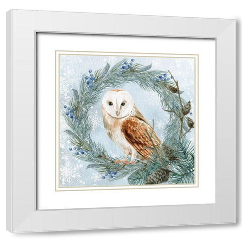 Winter Owl 1 White Modern Wood Framed Art Print with Double Matting by Allen, Kimberly