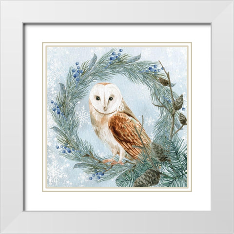 Winter Owl 1 White Modern Wood Framed Art Print with Double Matting by Allen, Kimberly