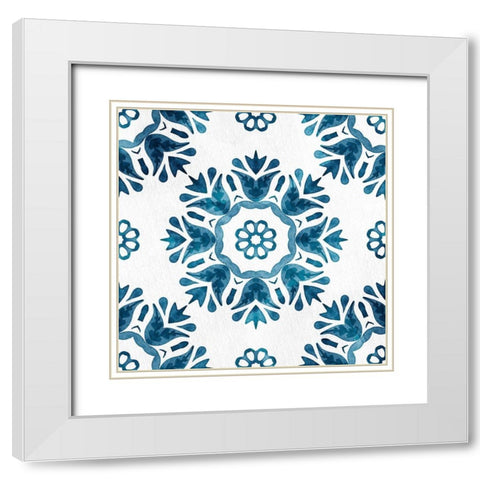 Blue Hue Tile 1 White Modern Wood Framed Art Print with Double Matting by Allen, Kimberly