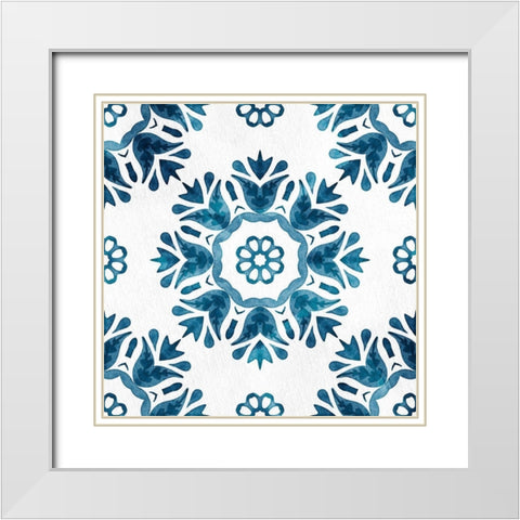 Blue Hue Tile 1 White Modern Wood Framed Art Print with Double Matting by Allen, Kimberly