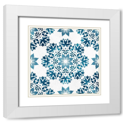 Blue Hue Tile 3 White Modern Wood Framed Art Print with Double Matting by Allen, Kimberly