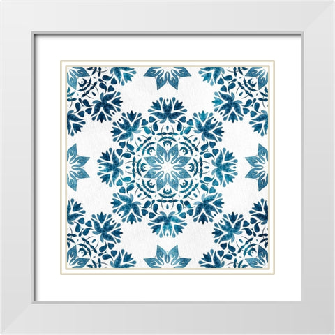 Blue Hue Tile 3 White Modern Wood Framed Art Print with Double Matting by Allen, Kimberly