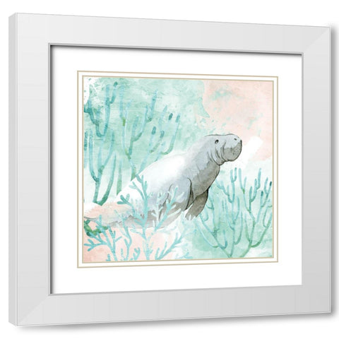 Manatee Swim White Modern Wood Framed Art Print with Double Matting by Allen, Kimberly