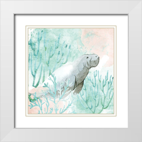 Manatee Swim White Modern Wood Framed Art Print with Double Matting by Allen, Kimberly