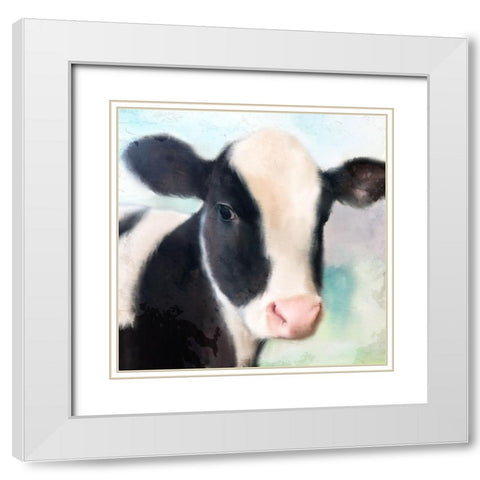 Baby Cow White Modern Wood Framed Art Print with Double Matting by Allen, Kimberly