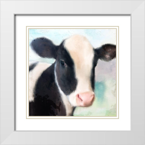 Baby Cow White Modern Wood Framed Art Print with Double Matting by Allen, Kimberly