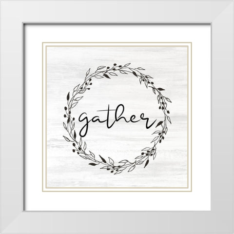 Gather Wreath White Modern Wood Framed Art Print with Double Matting by Allen, Kimberly
