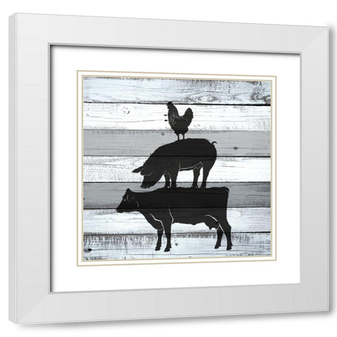Moo Oink White Modern Wood Framed Art Print with Double Matting by Allen, Kimberly