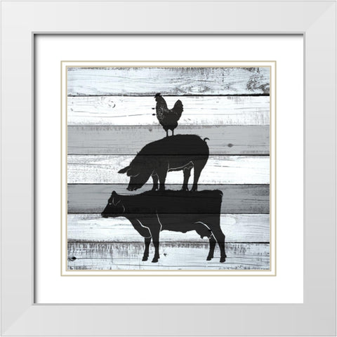 Moo Oink White Modern Wood Framed Art Print with Double Matting by Allen, Kimberly