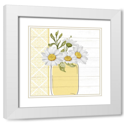 Mason Jar Floral 3 White Modern Wood Framed Art Print with Double Matting by Allen, Kimberly