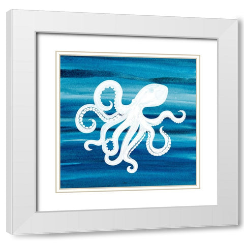 Ombre Octopus White Modern Wood Framed Art Print with Double Matting by Allen, Kimberly