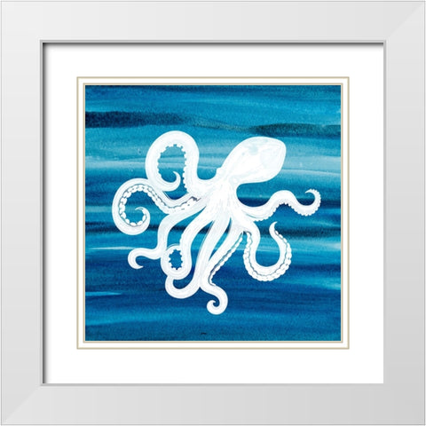 Ombre Octopus White Modern Wood Framed Art Print with Double Matting by Allen, Kimberly