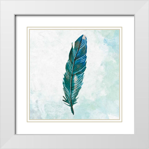 Feathered Blues 2 White Modern Wood Framed Art Print with Double Matting by Allen, Kimberly