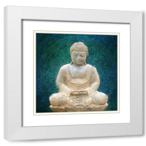Serenity Blue White Modern Wood Framed Art Print with Double Matting by Kimberly, Allen