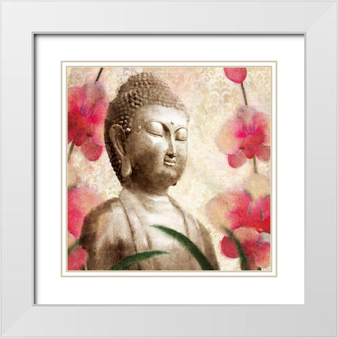 Buddha Orchids 1 White Modern Wood Framed Art Print with Double Matting by Kimberly, Allen