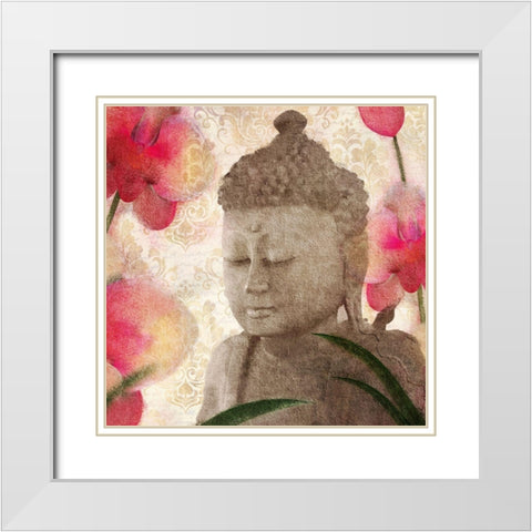 Buddha Orchids 2 White Modern Wood Framed Art Print with Double Matting by Kimberly, Allen