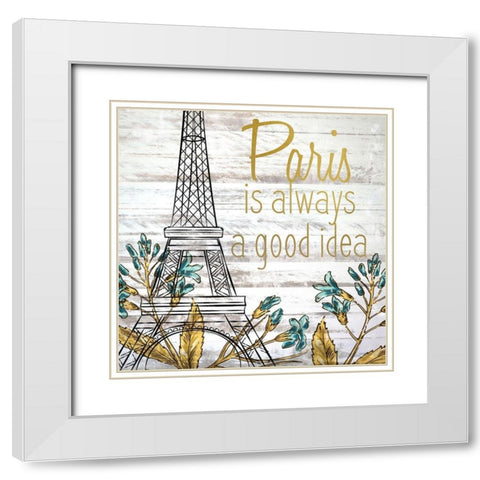 Paris 1 White Modern Wood Framed Art Print with Double Matting by Kimberly, Allen