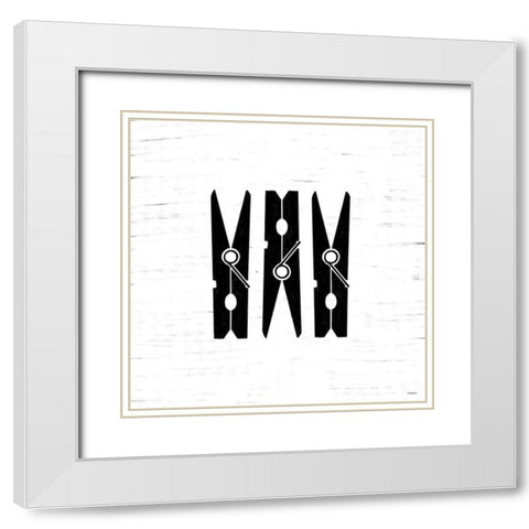Clothespins White Modern Wood Framed Art Print with Double Matting by Louise, Gigi