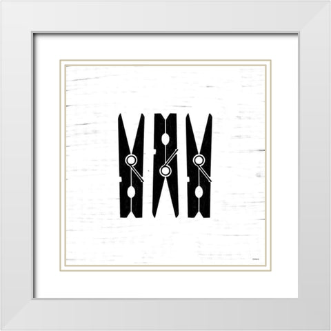 Clothespins White Modern Wood Framed Art Print with Double Matting by Louise, Gigi