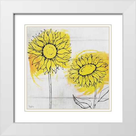 Two Sunflowers White Modern Wood Framed Art Print with Double Matting by Louise, Gigi